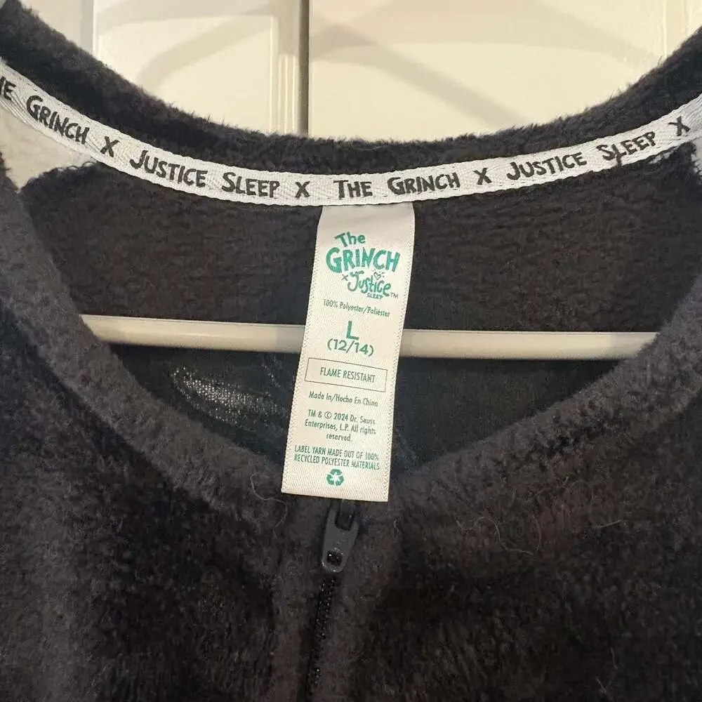 The Grinch x Justice Juniors L 12/14 One Piece Fleece Zip Pajamas Christmas
